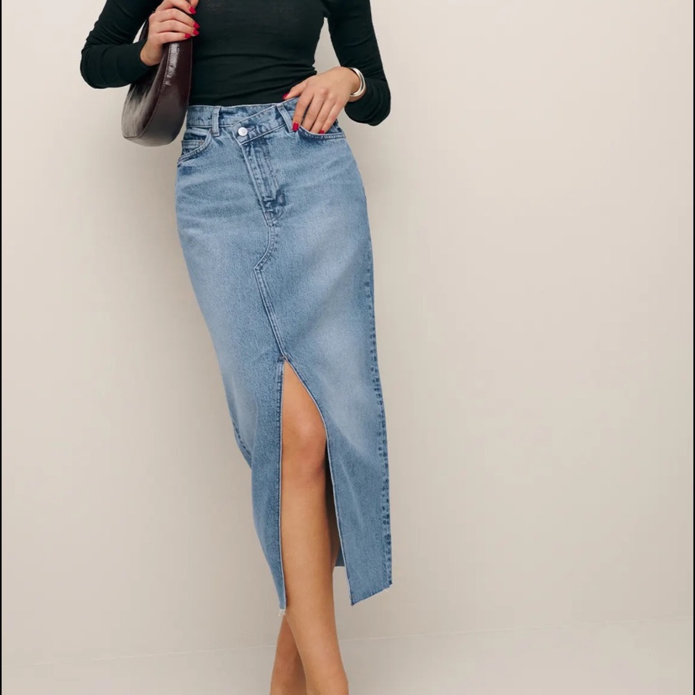 Reformation Nila Denim Maxi Skirt with Front Slit